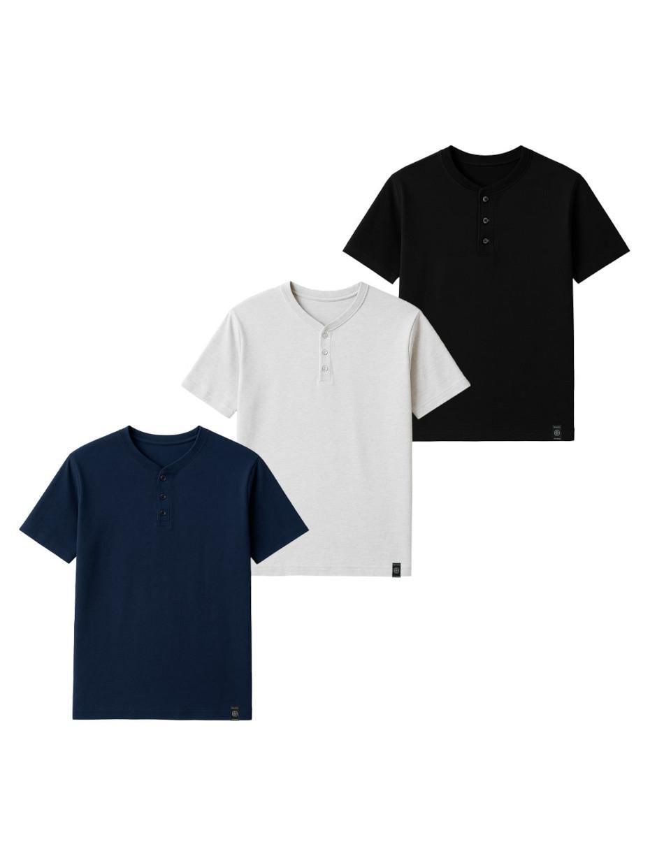 Playera pack hanley cuello henley para hombre