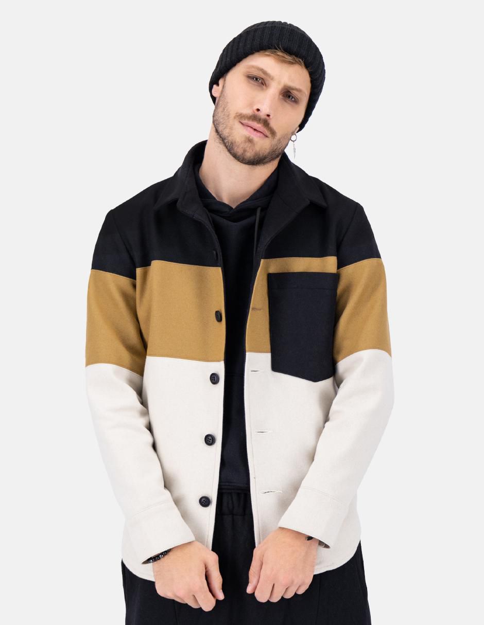 Abrigo lana impermeable con bolsillos bloques de color para hombre 4