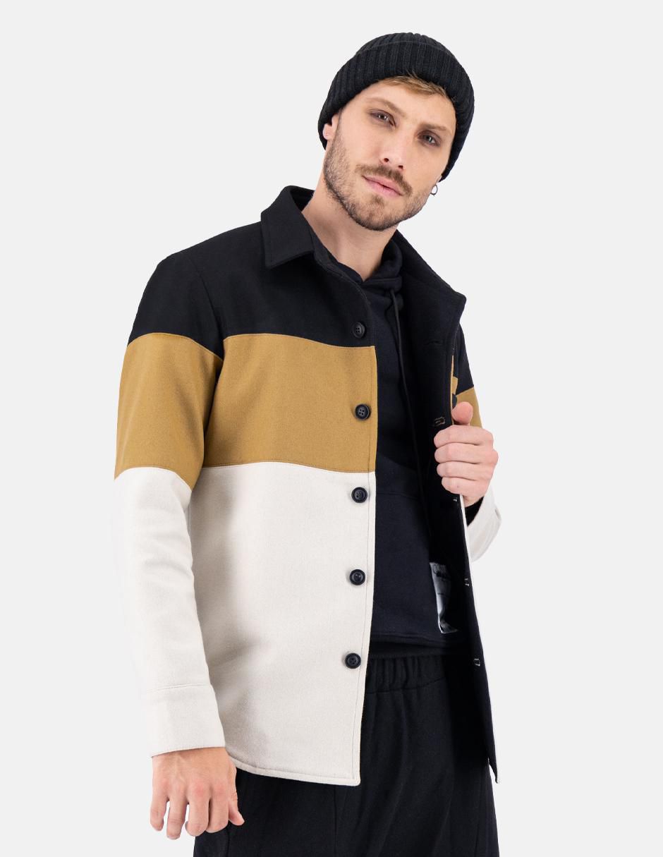 Abrigo lana impermeable con bolsillos bloques de color para hombre 5