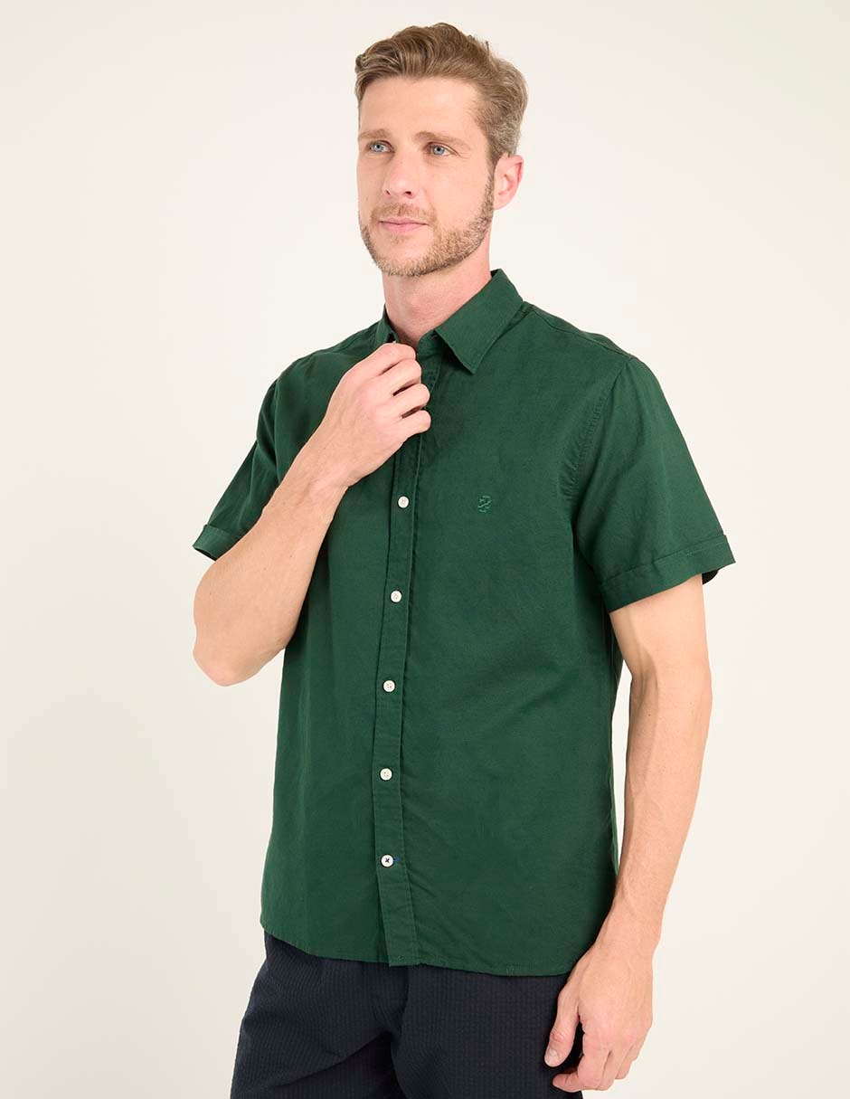 Camisa casual de lino manga corta para hombre