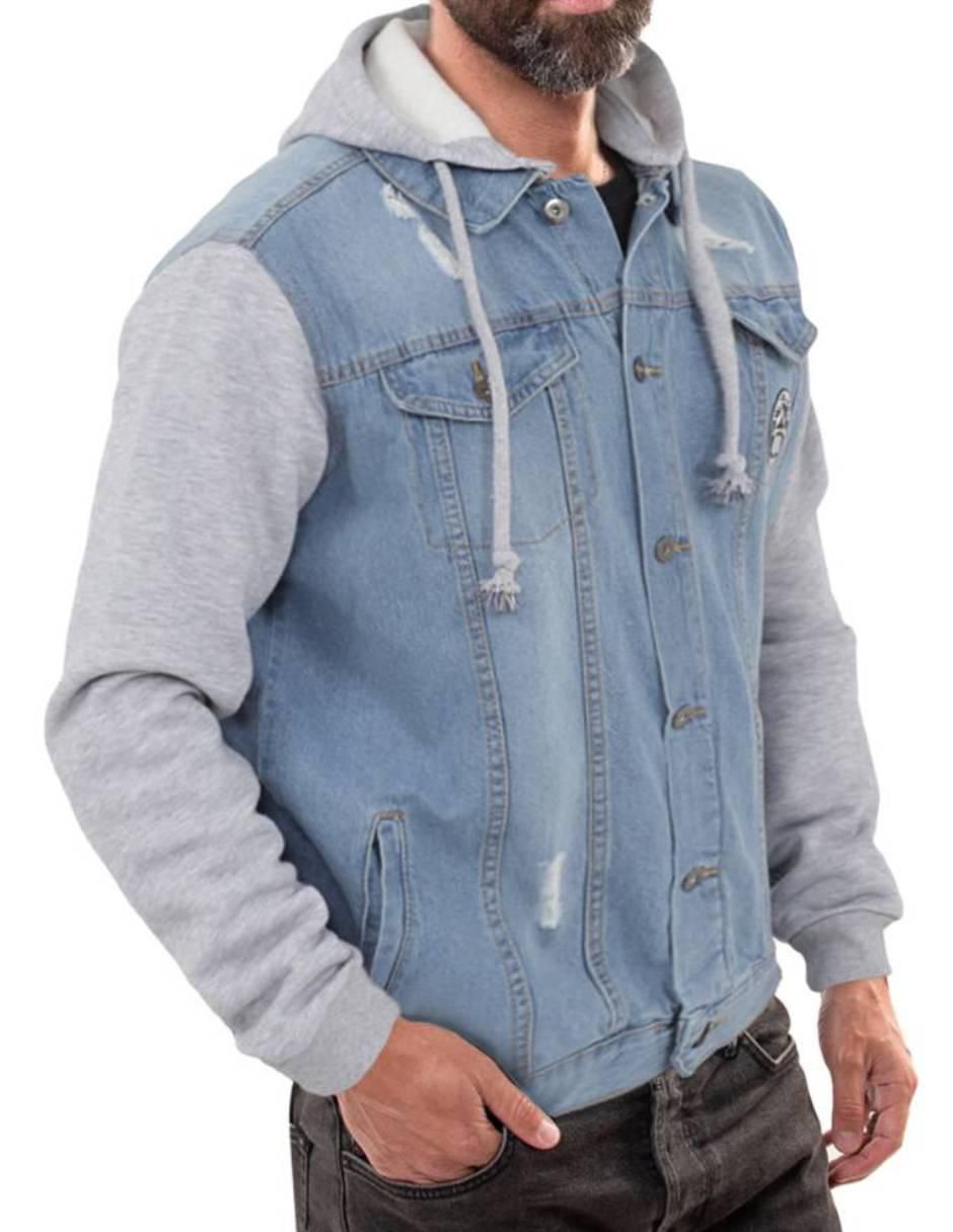 Chamarra denim de mezclilla capucha desmontable para hombre 3