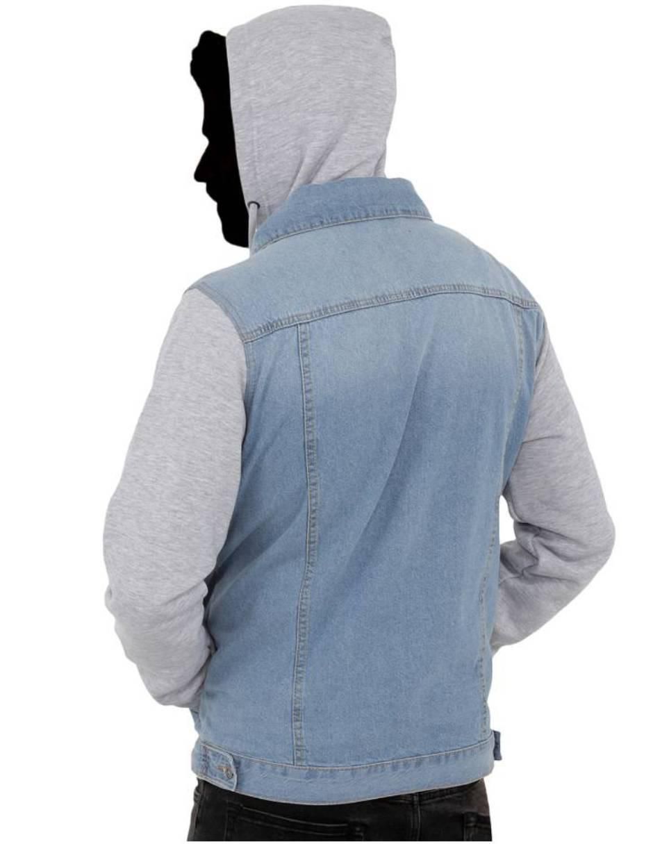 Chamarra denim de mezclilla capucha desmontable para hombre 4