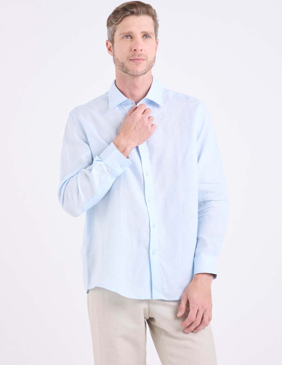 Camisa de vestir de lino manga larga para hombre 1