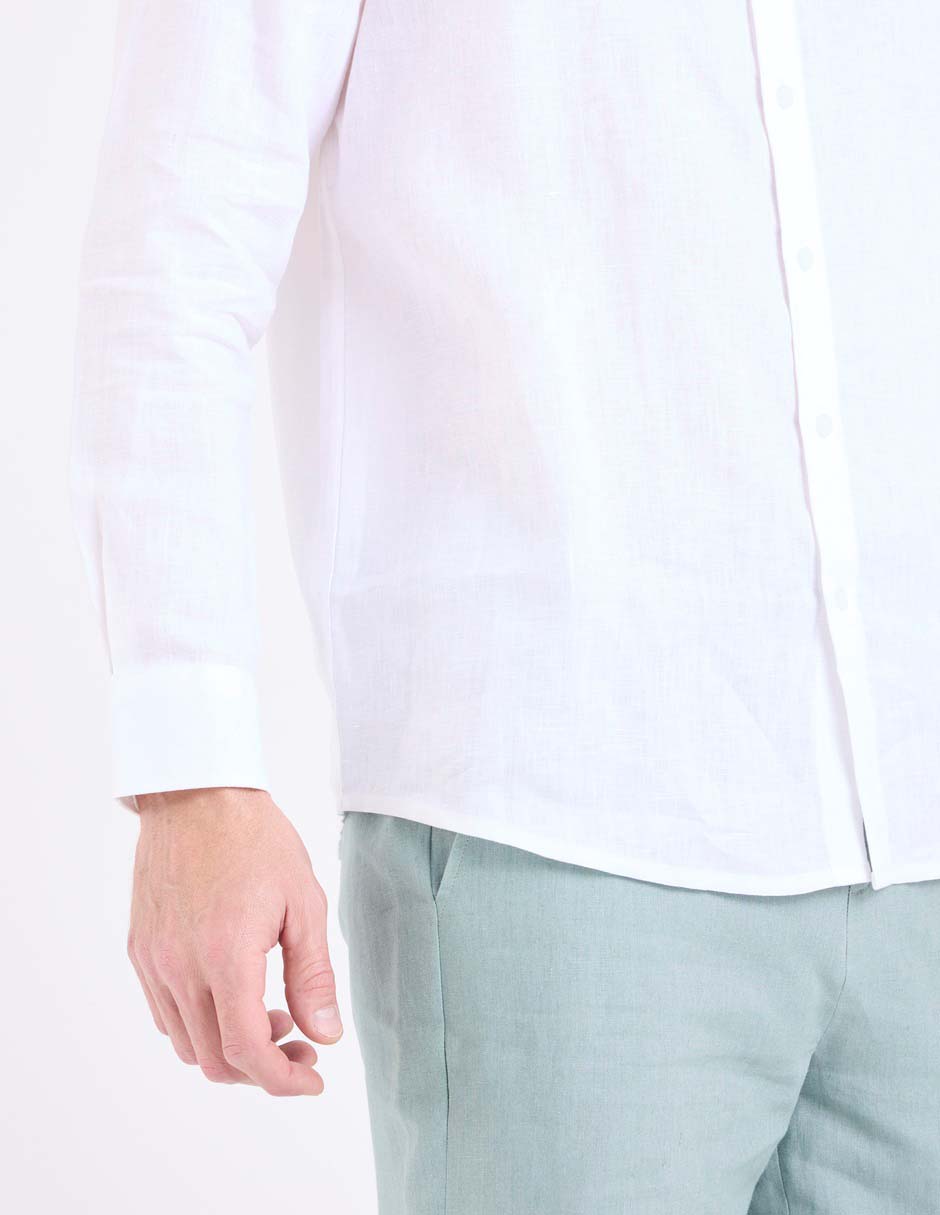 Camisa de vestir de lino manga larga para hombre 5