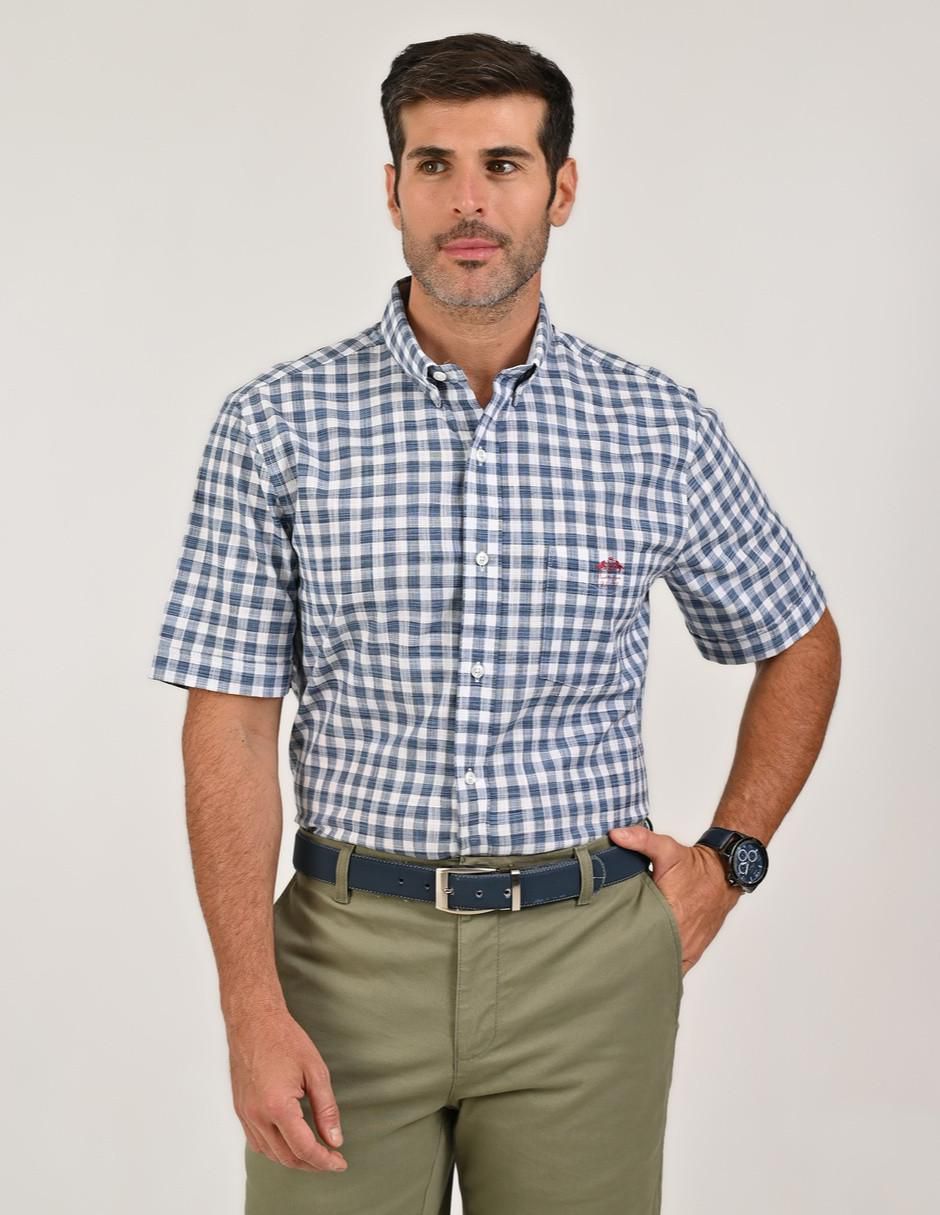 Camisa casual de algodón manga corta para hombre