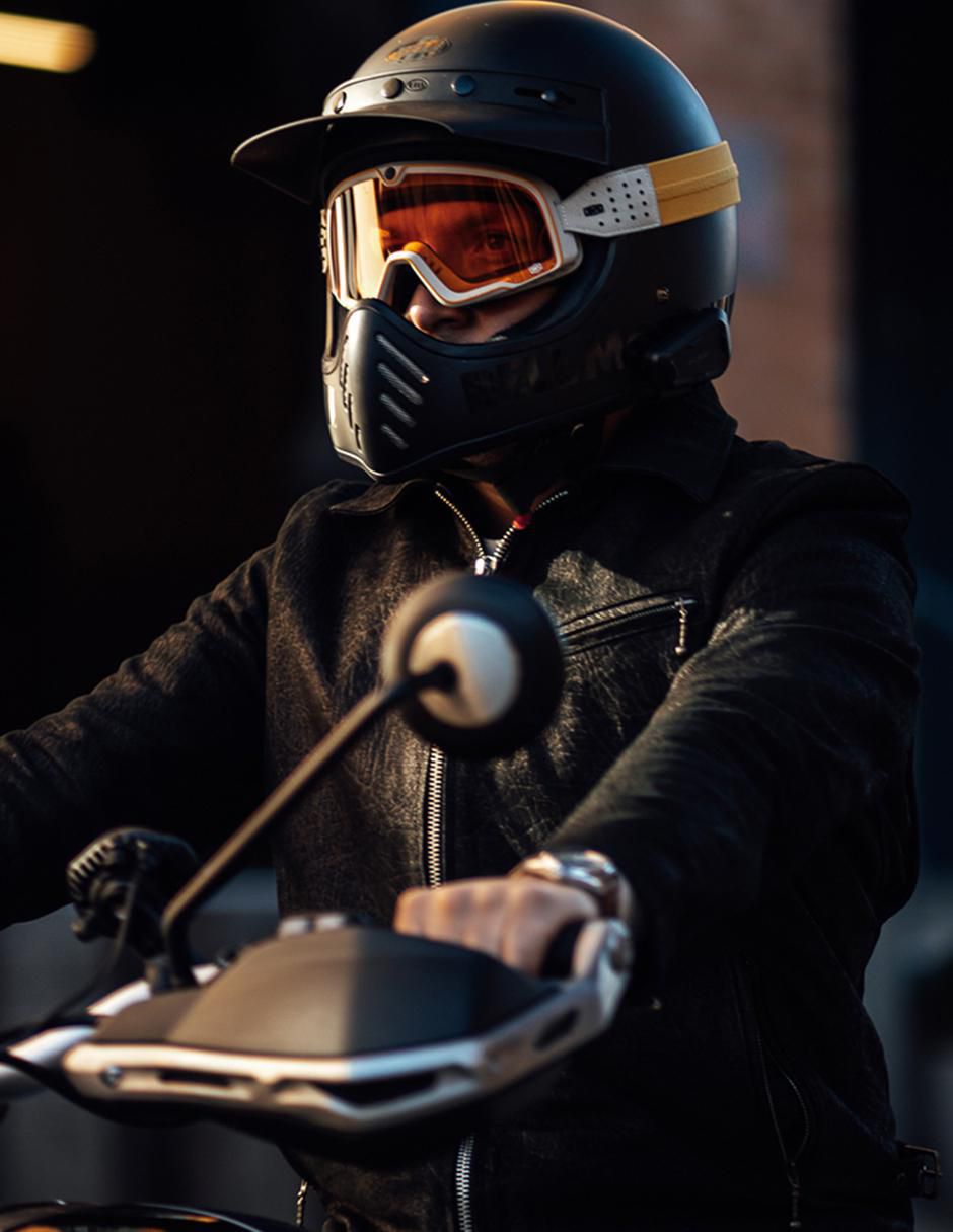 Chamarra para motociclista de piel con bolsillos para hombre 7