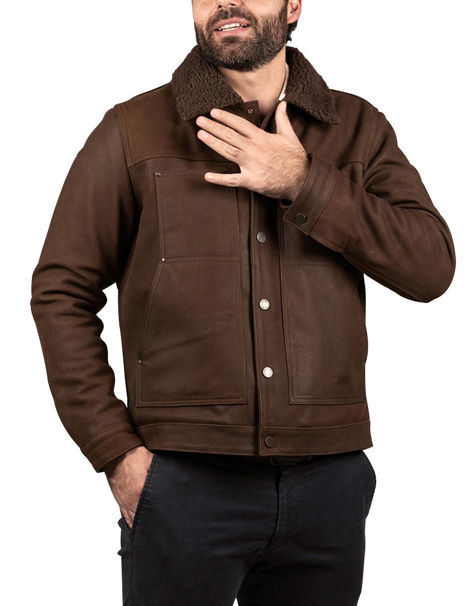 Chamarra casual de piel con bolsillos para hombre 2