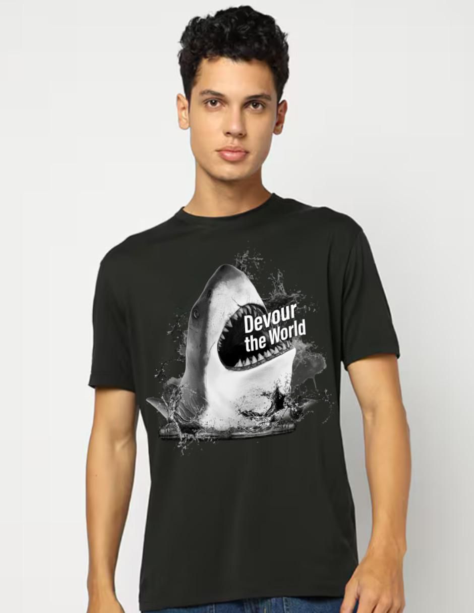 Playera tiburón cuello redondo para hombre