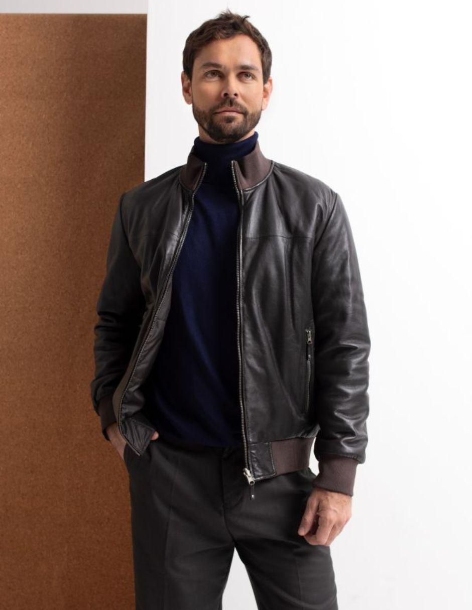 Chamarra casual impermeable de piel reversible para hombre 7