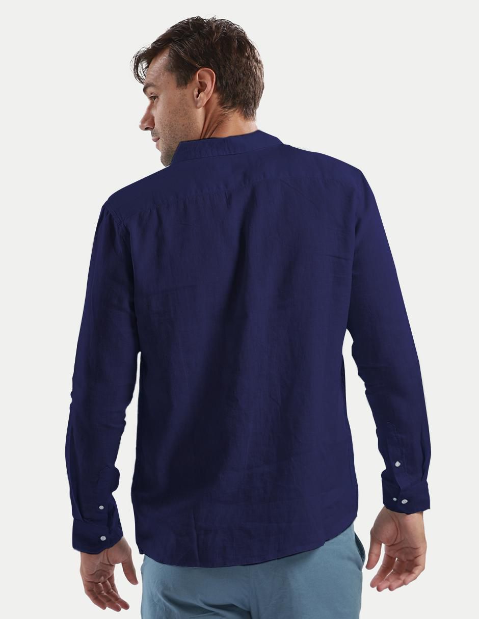 Camisa casual de lino manga larga para hombre 4