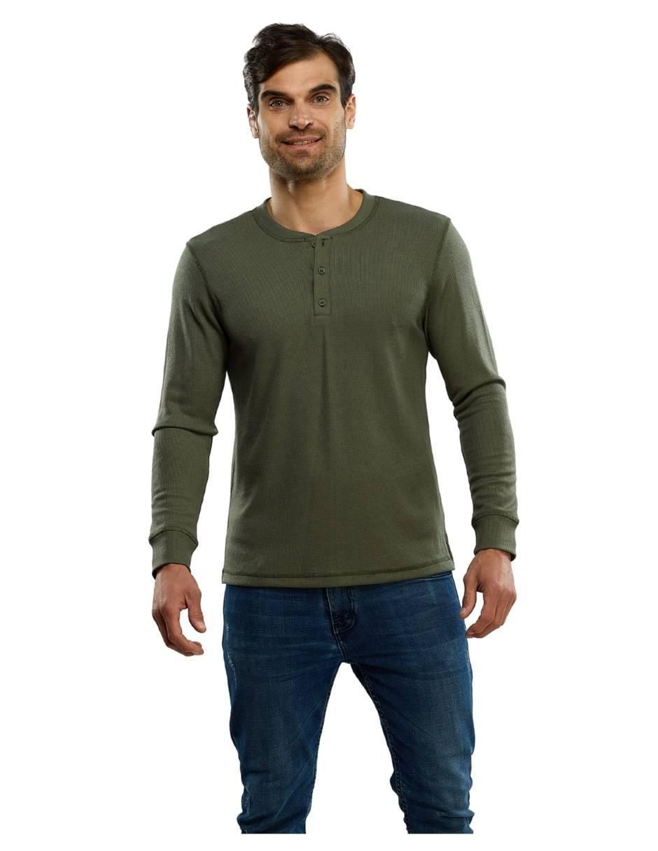 Playera cuello henley para hombre