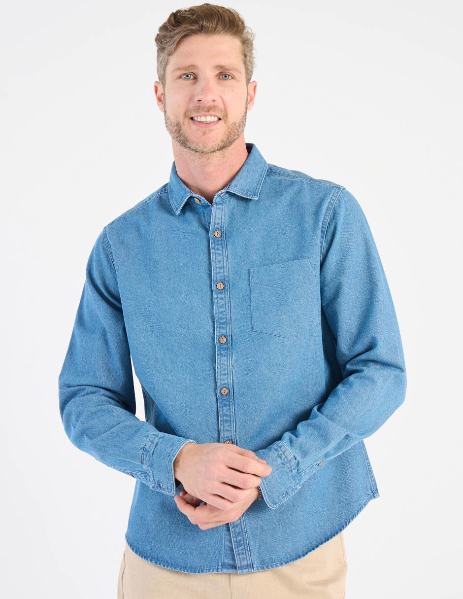 Camisa casual de algodón manga larga para hombre