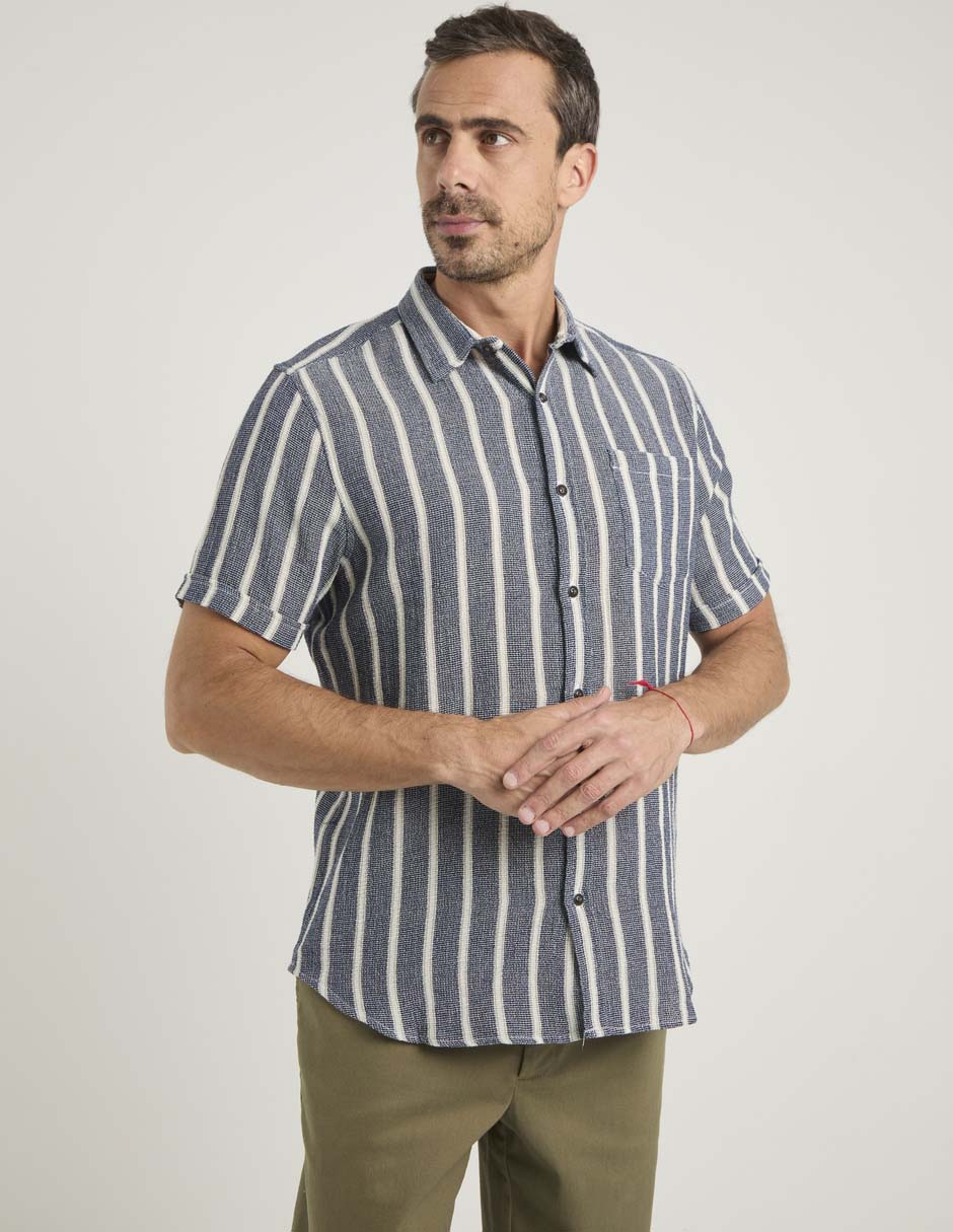 Camisa casual de algodón manga al codo para hombre