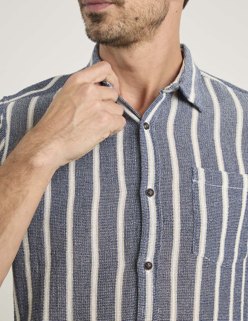 Camisa casual de algodón manga al codo para hombre 4