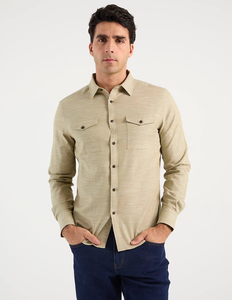 Camisa casual de algodón manga larga para hombre