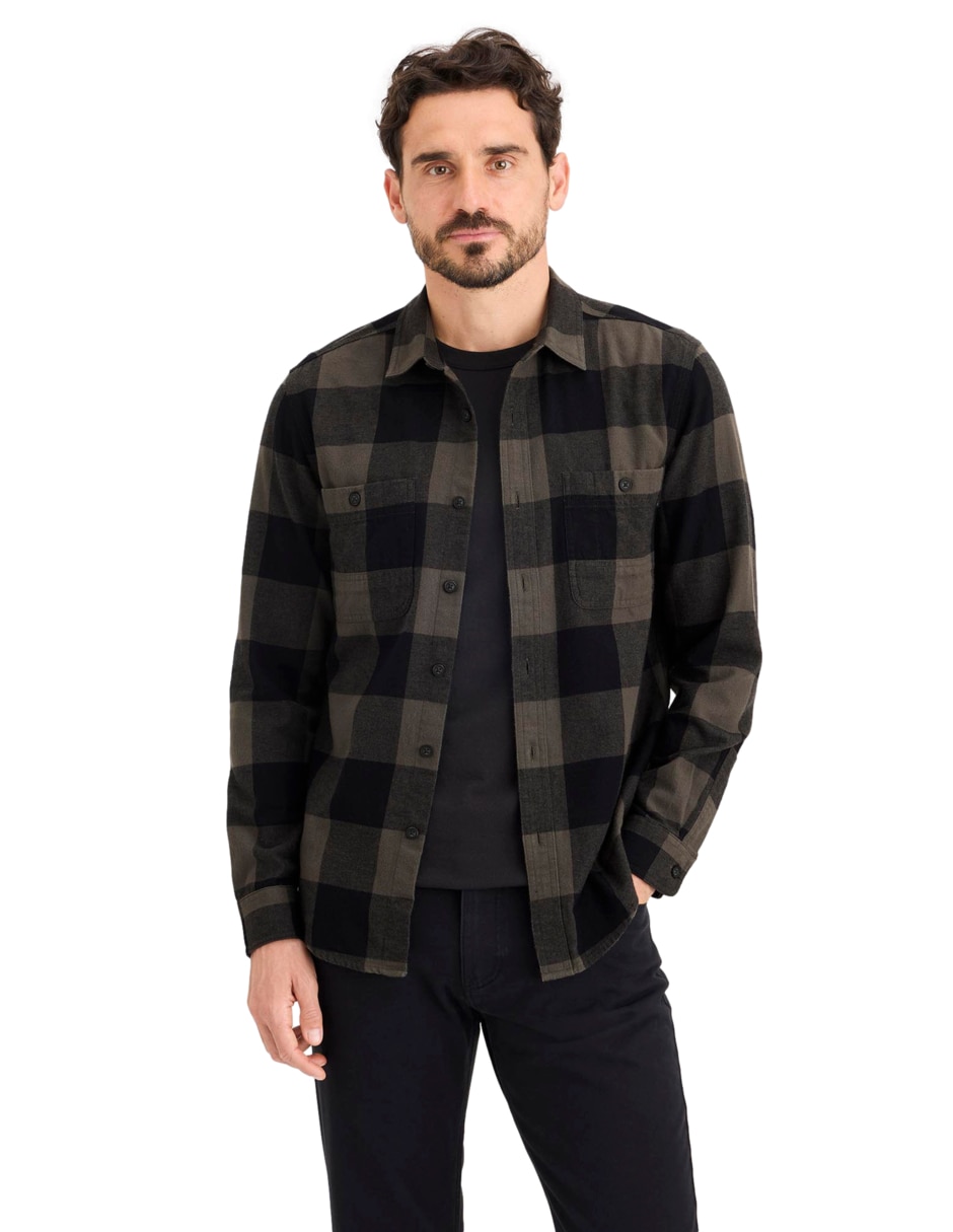 Sobrecamisa casual de algodón manga larga para hombre 1
