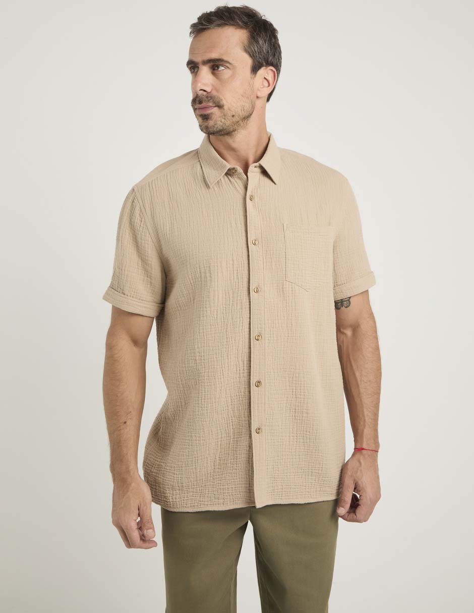 Camisa casual de algodón manga corta para hombre