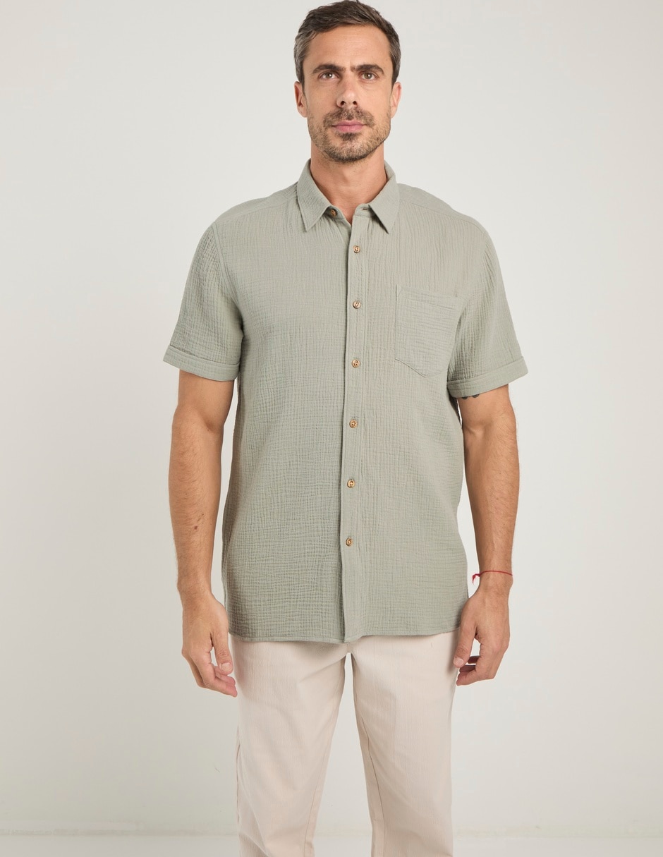 Camisa casual de algodón manga corta para hombre