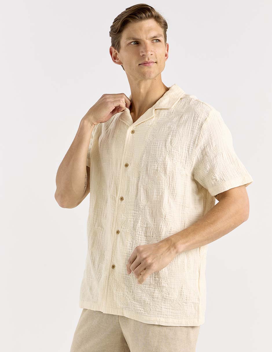 Camisa casual de algodón manga corta para hombre