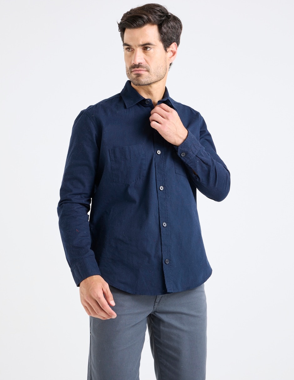 Sobrecamisa casual de algodón manga larga para hombre 1