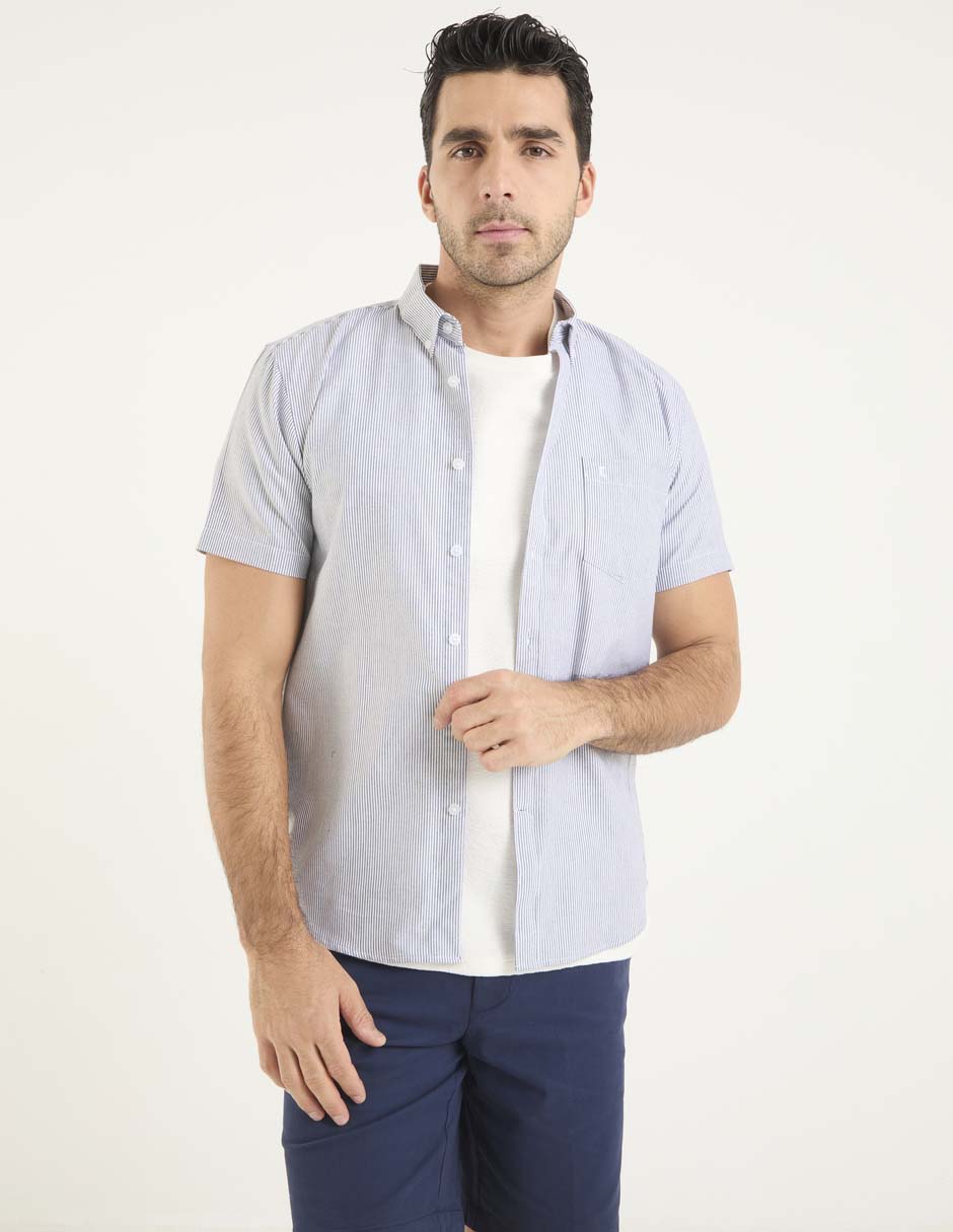 Sobrecamisa casual de algodón manga corta para hombre