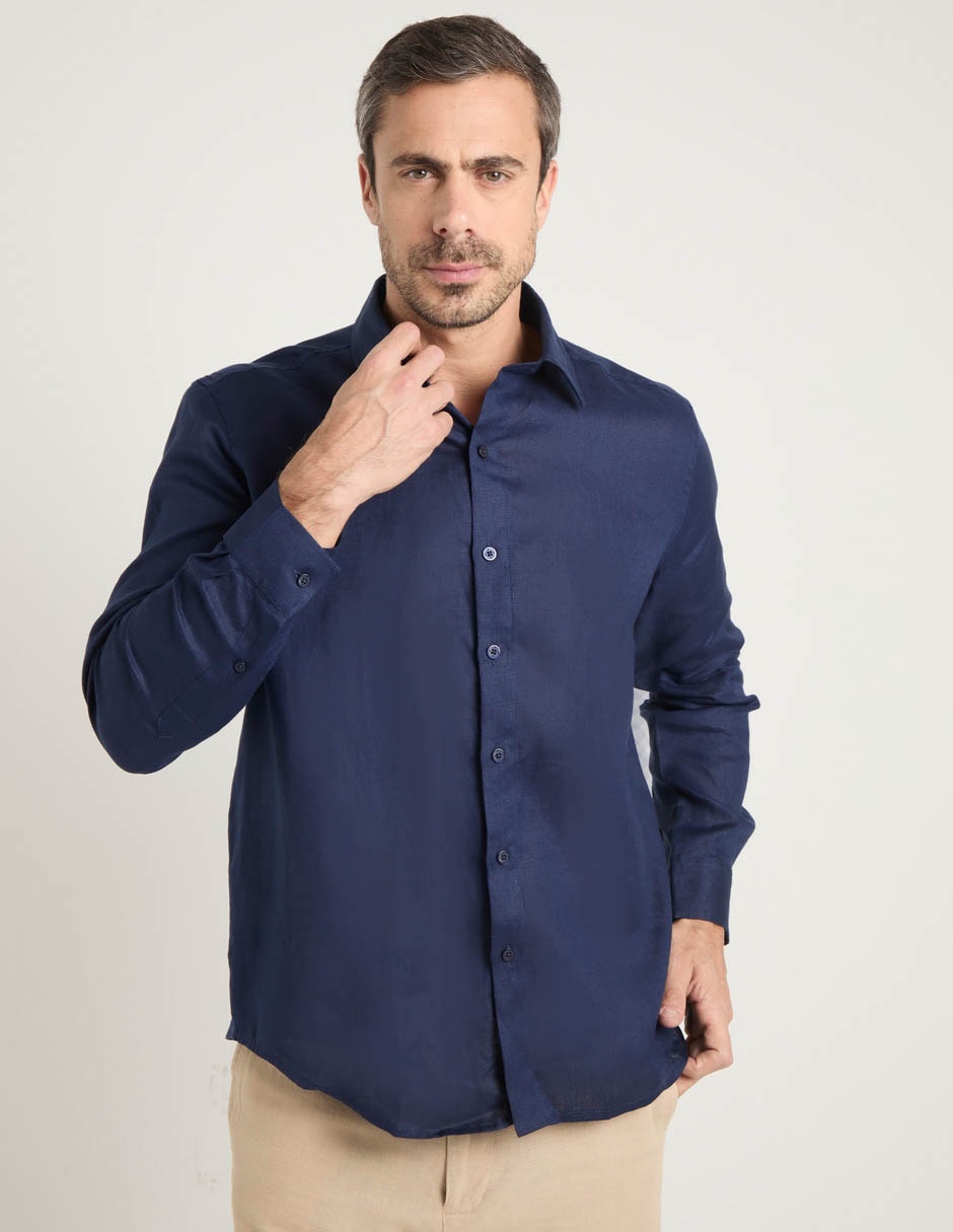Camisa de vestir de lino manga larga para hombre