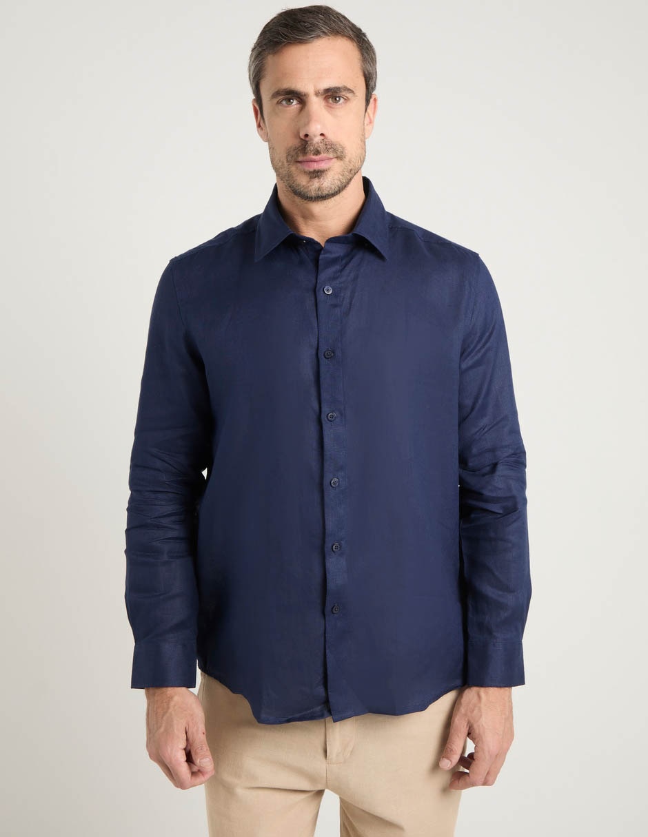 Camisa de vestir de lino manga larga para hombre 2