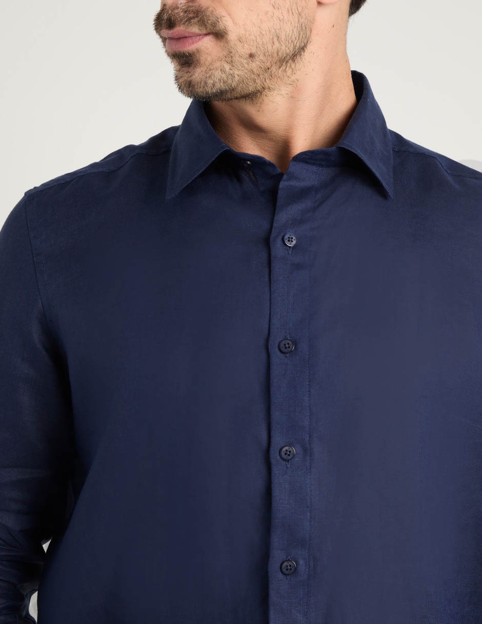 Camisa de vestir de lino manga larga para hombre 4