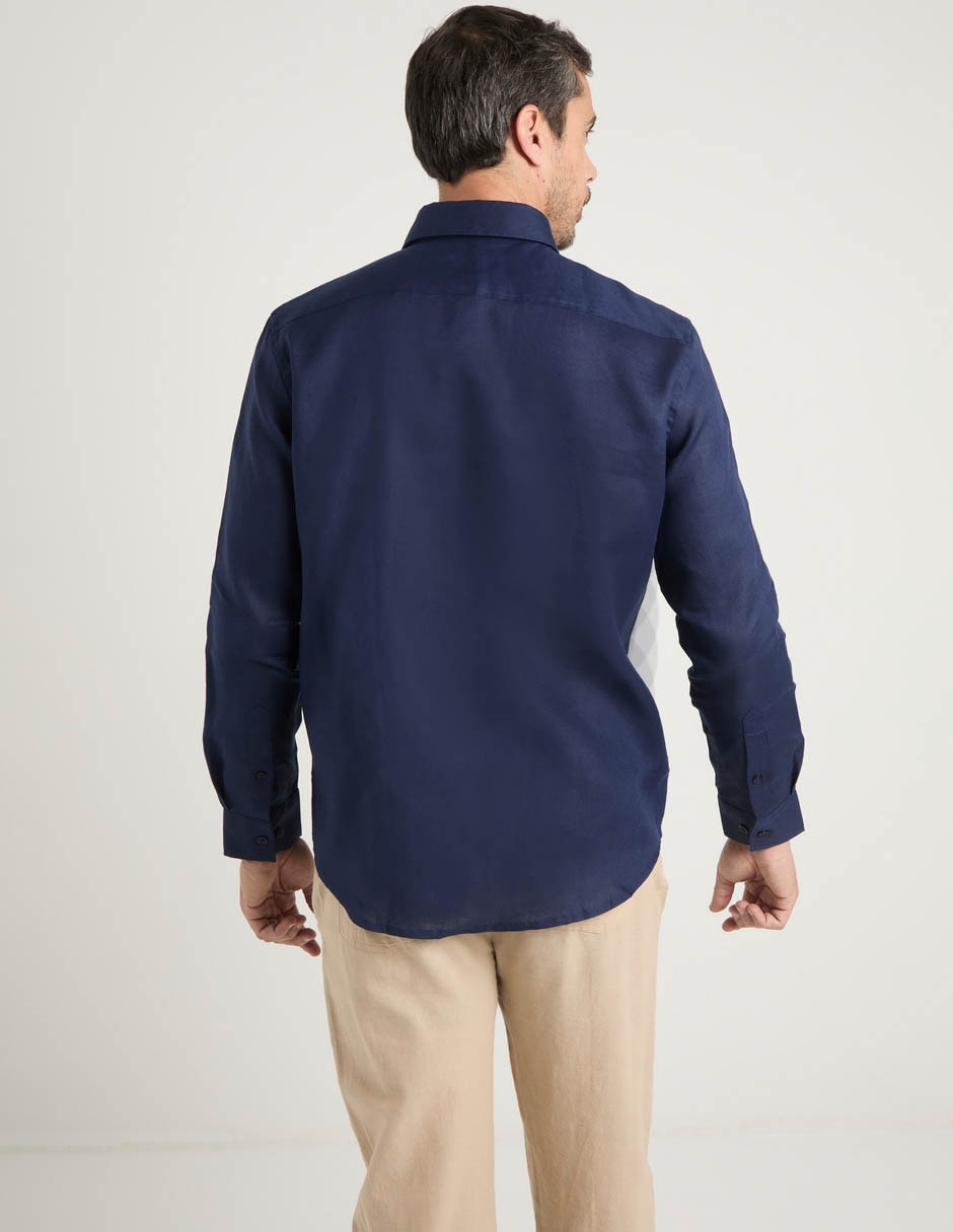 Camisa de vestir de lino manga larga para hombre 6