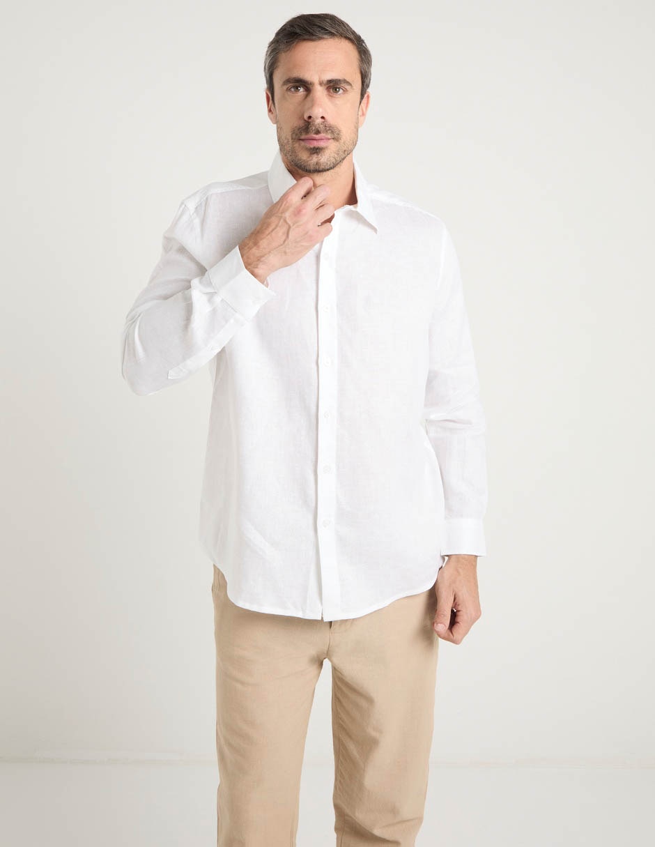 Camisa de vestir de lino manga larga para hombre