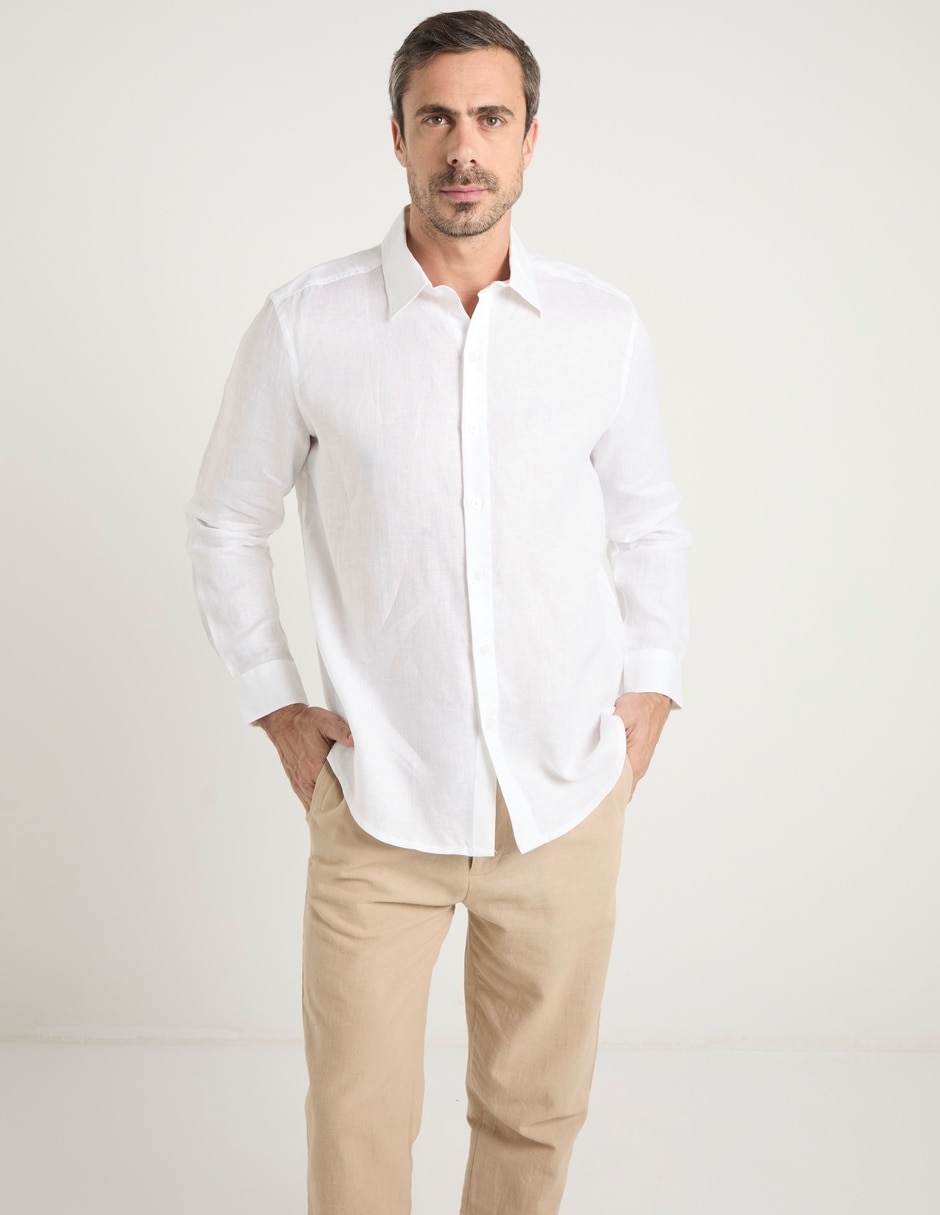 Camisa de vestir de lino manga larga para hombre 2