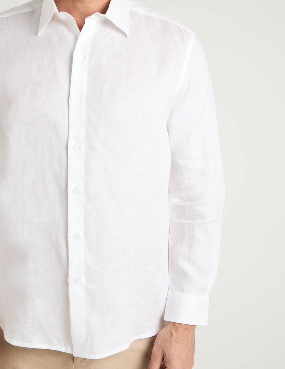 Camisa de vestir de lino manga larga para hombre 5