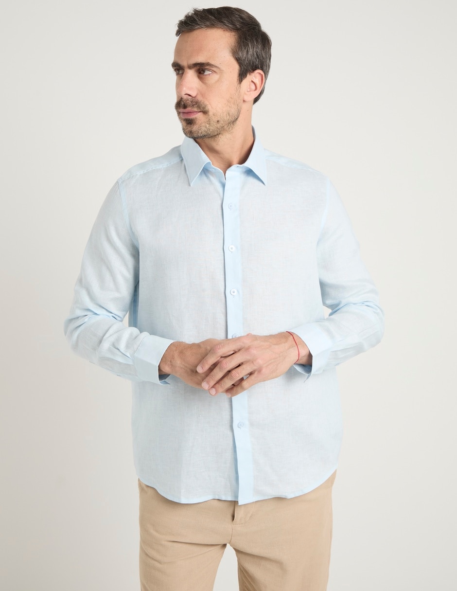 Camisa de vestir de lino manga larga para hombre Camisa de vestir de lino manga larga para hombre