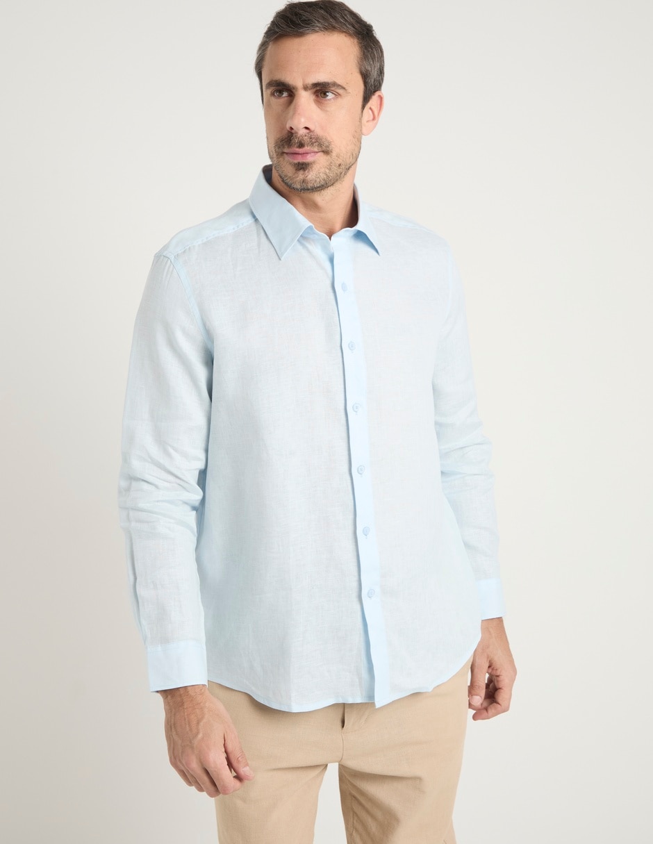 Camisa de vestir de lino manga larga para hombre 2
