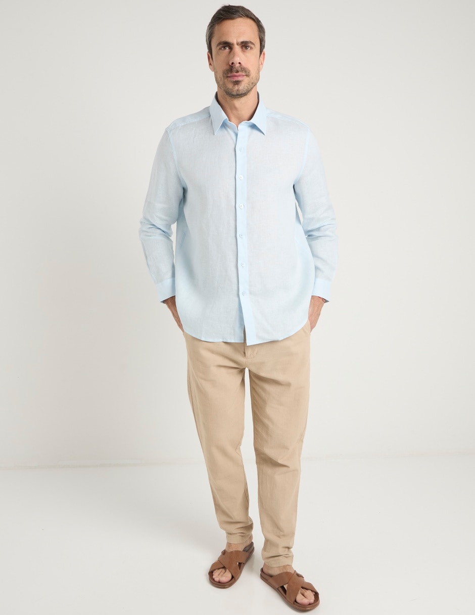 Camisa de vestir de lino manga larga para hombre 3
