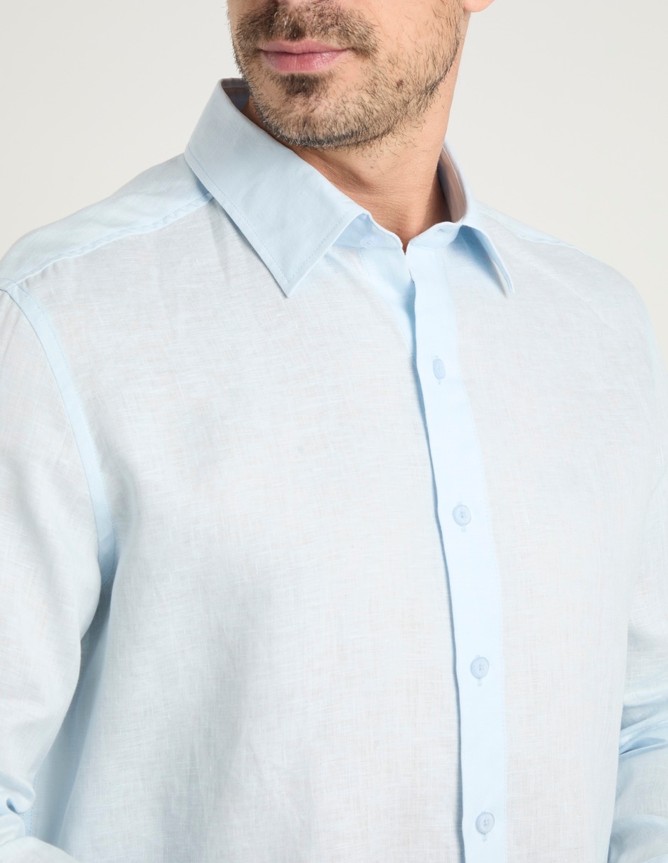 Camisa de vestir de lino manga larga para hombre 4