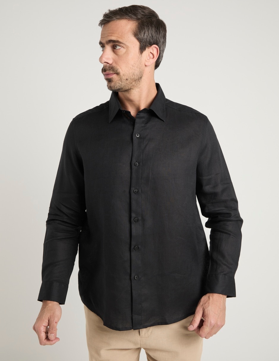 Camisa de vestir de lino manga larga para hombre 2