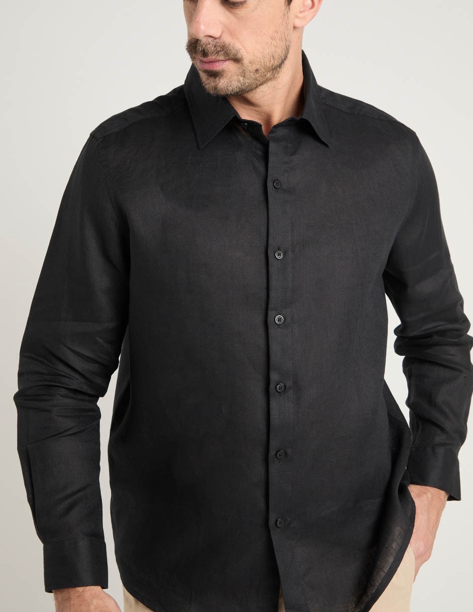 Camisa de vestir de lino manga larga para hombre 4