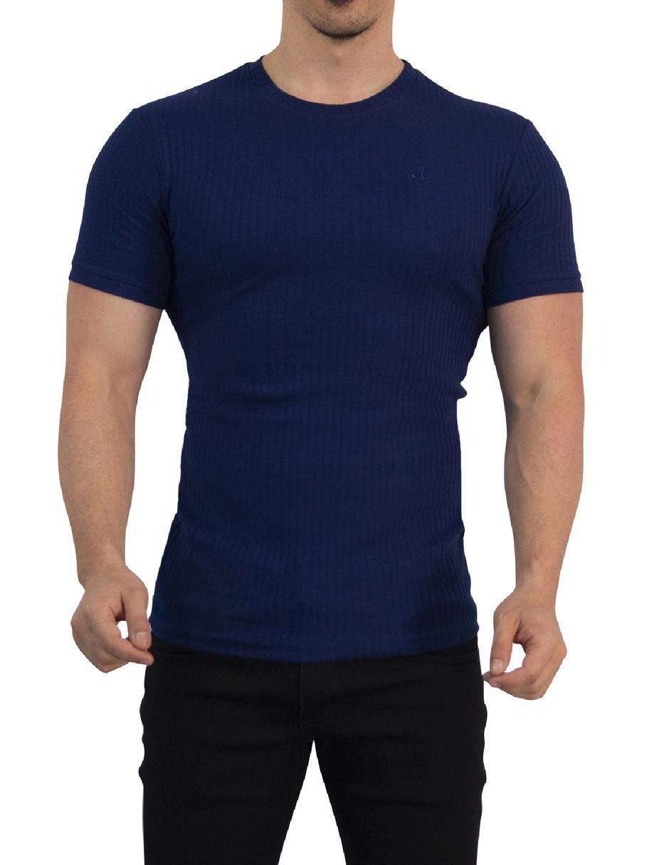 Playera ribbed cuello redondo para hombre