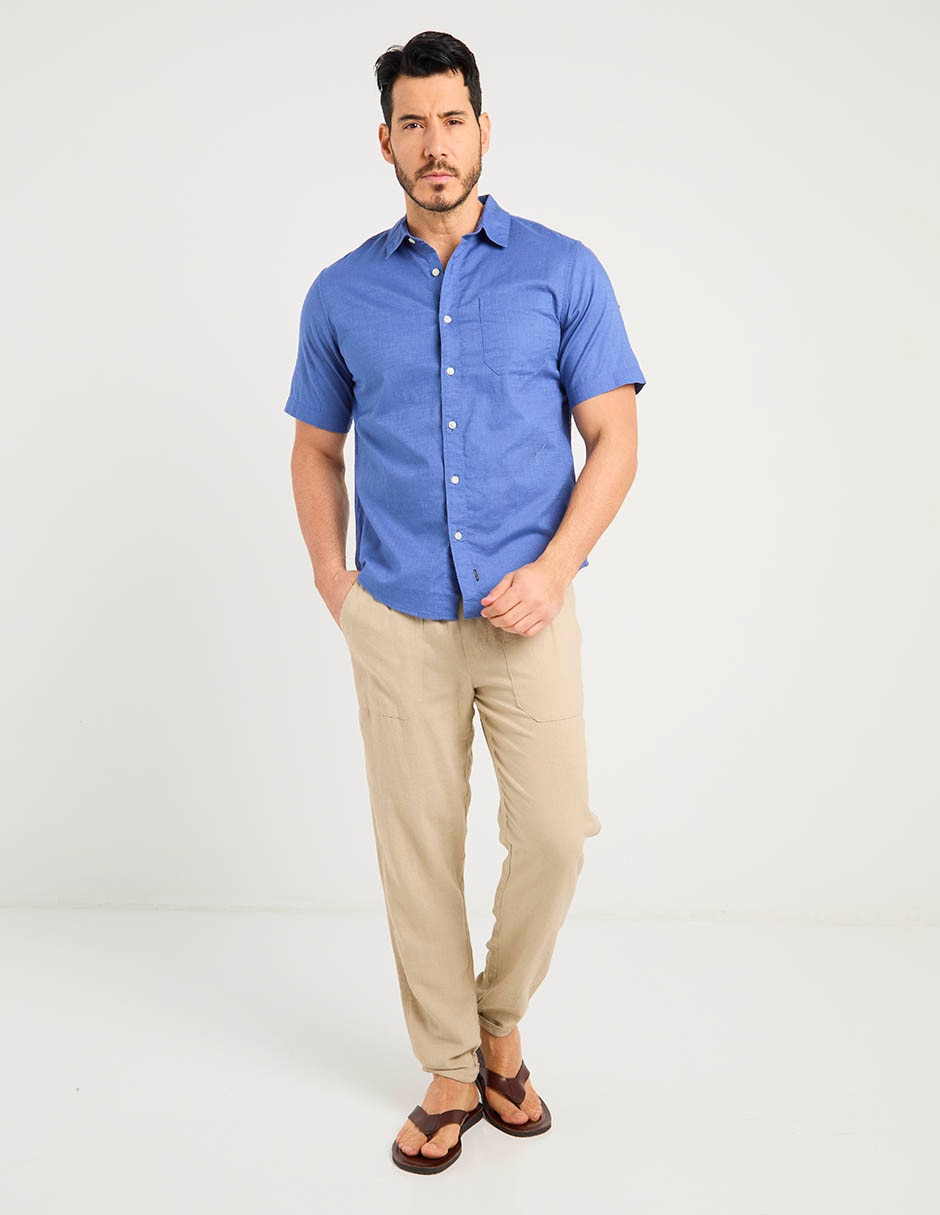 Camisa casual de algodón manga al codo para hombre 3