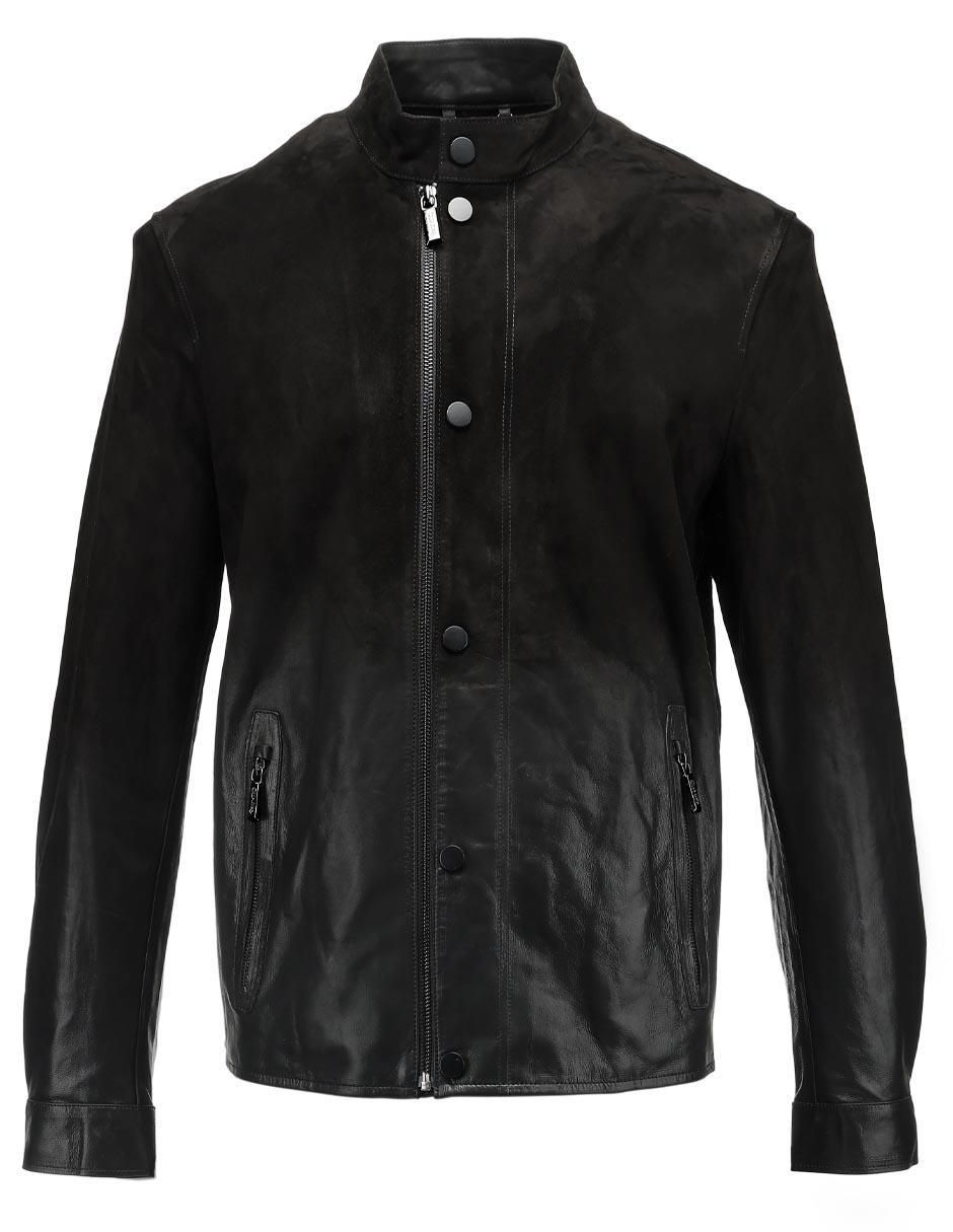 Chamarra casual de piel con bolsillos para hombre