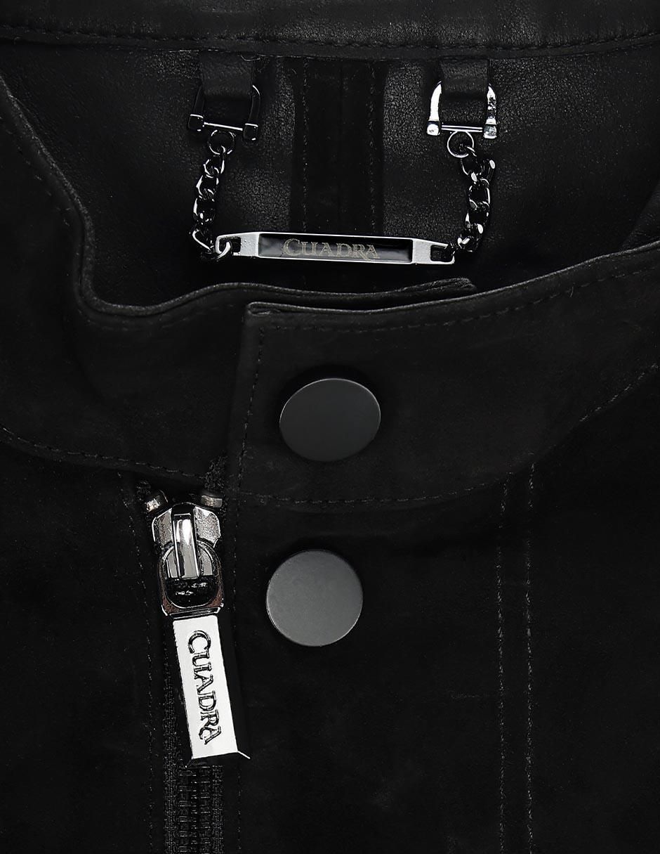 Chamarra casual de piel con bolsillos para hombre 4