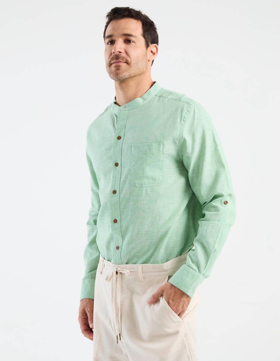 Camisa casual de algodón y lino manga larga para hombre Camisa casual de algodón y lino manga larga para hombre