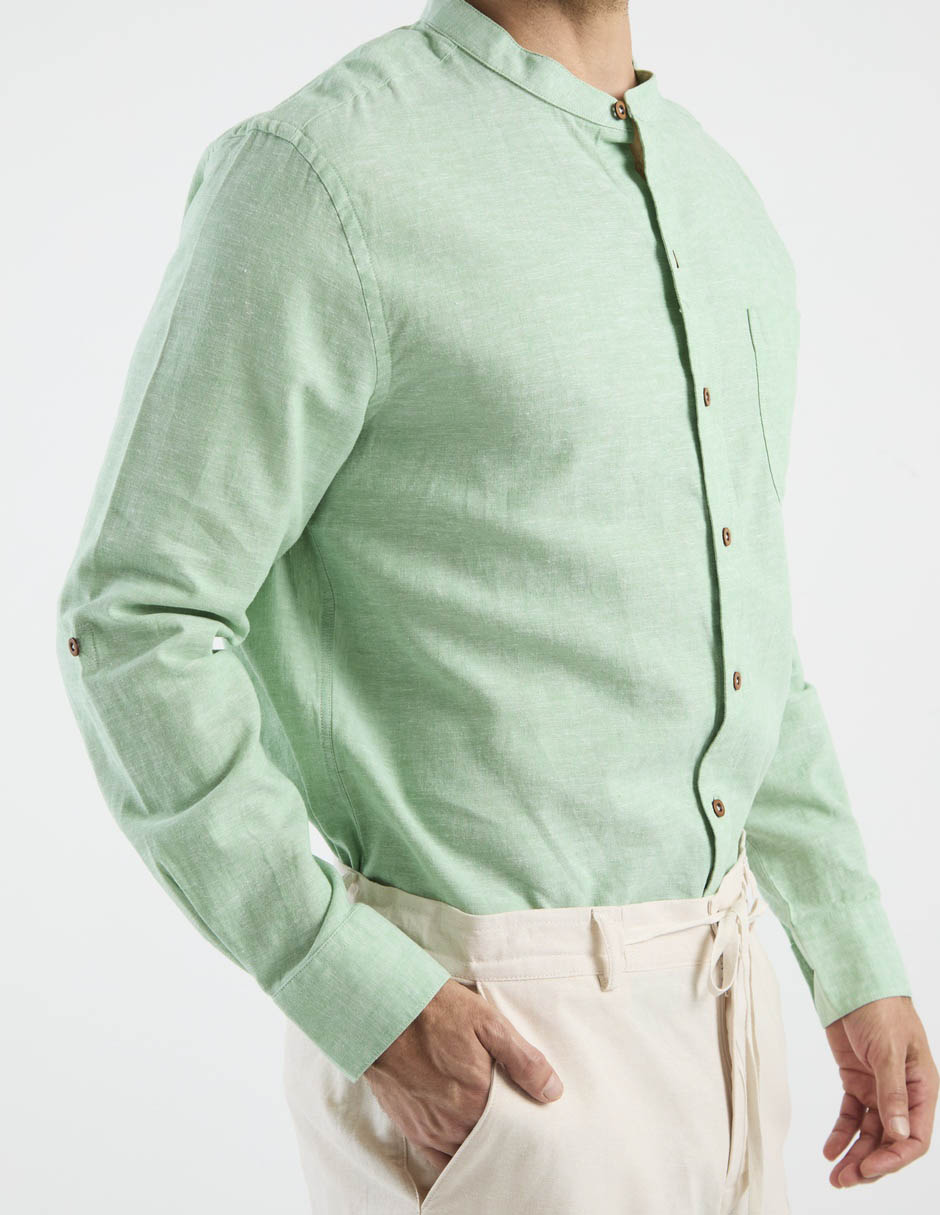 Camisa casual de algodón y lino manga larga para hombre 5