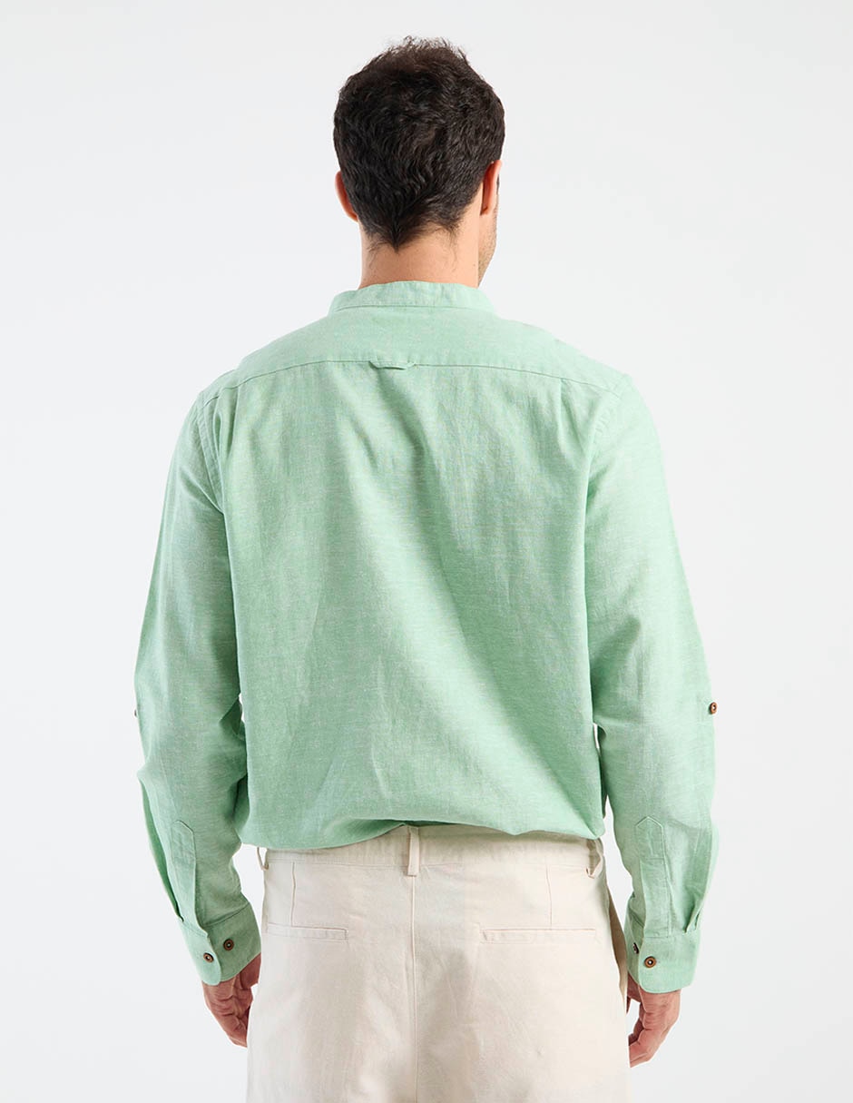 Camisa casual de algodón y lino manga larga para hombre 6