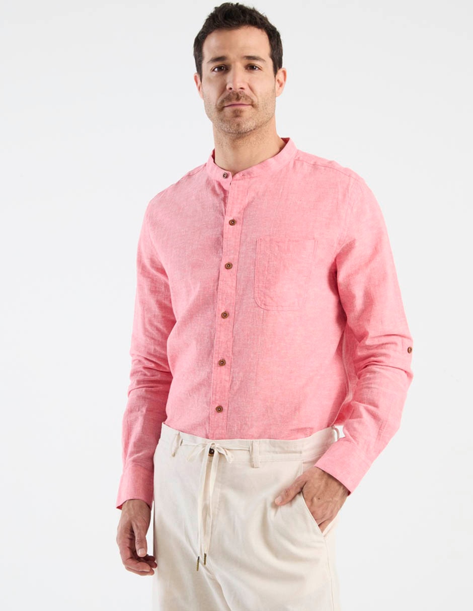 Camisa casual de algodón y lino manga larga para hombre Camisa casual de algodón y lino manga larga para hombre