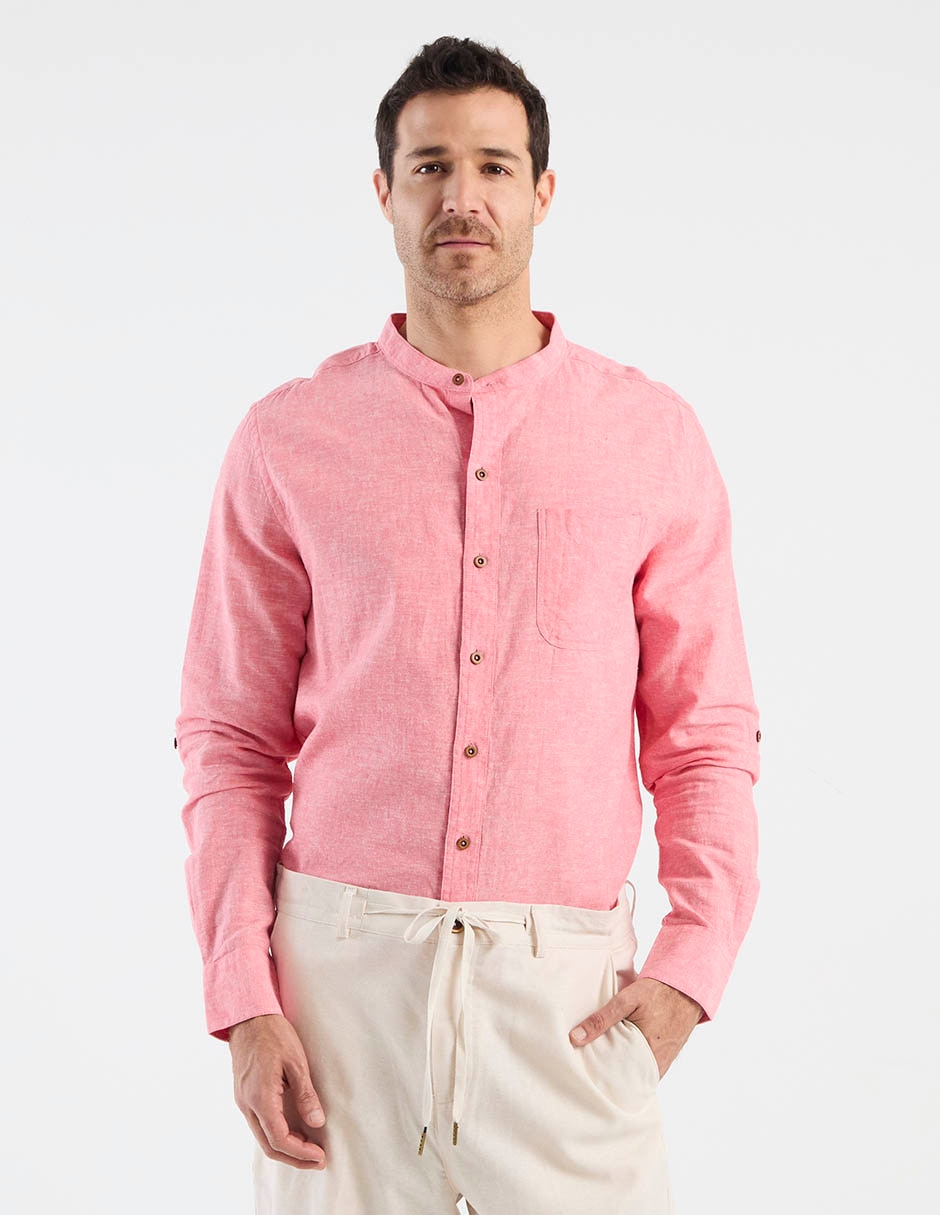 Camisa casual de algodón y lino manga larga para hombre 2