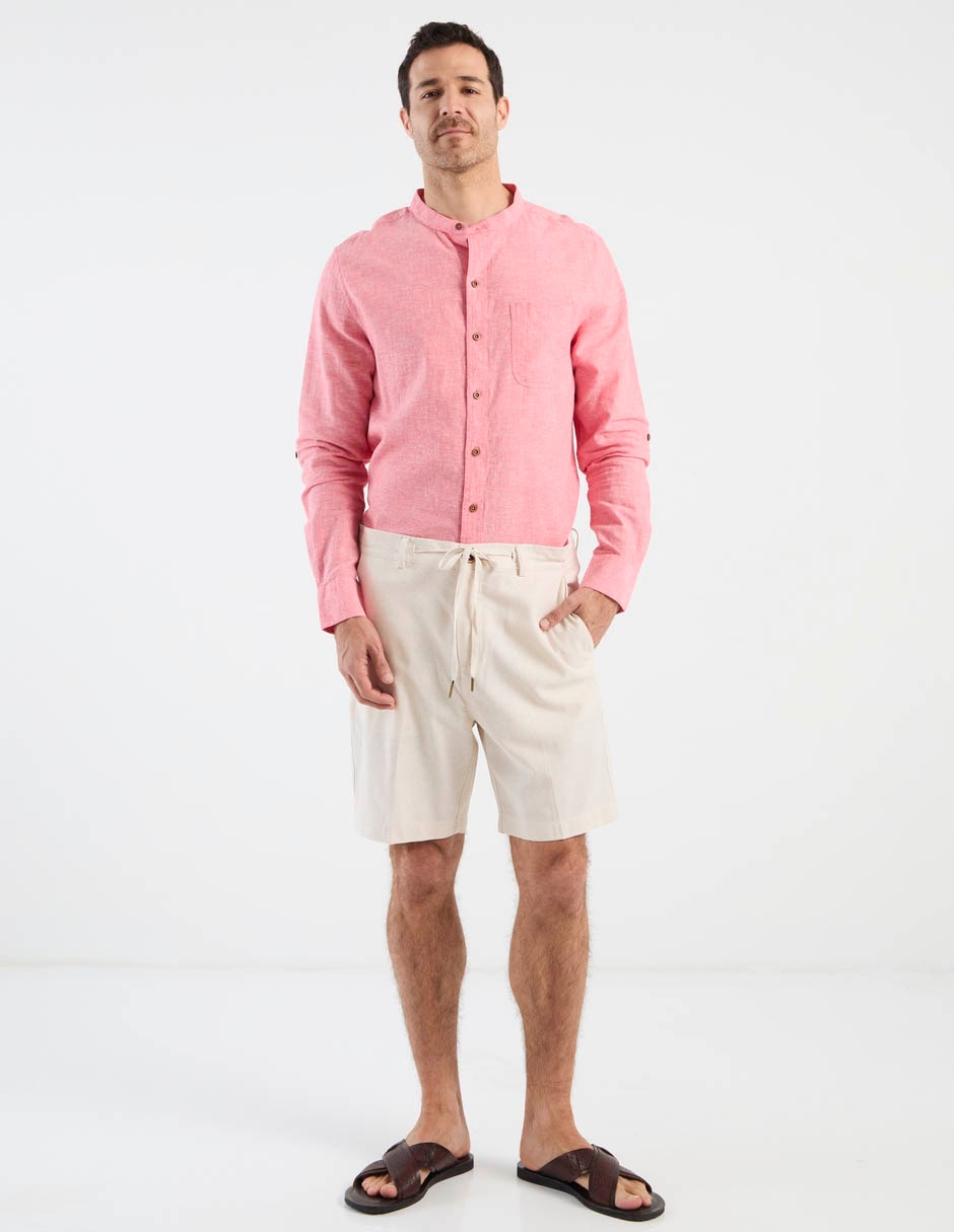 Camisa casual de algodón y lino manga larga para hombre 3