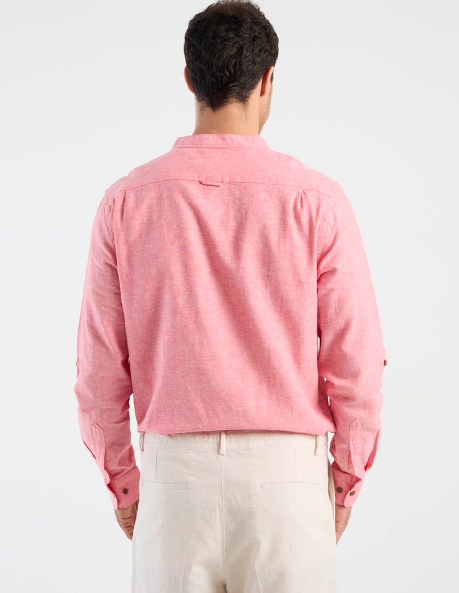 Camisa casual de algodón y lino manga larga para hombre 6