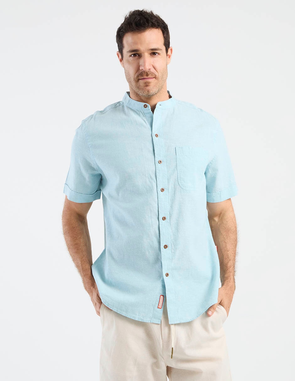 Camisa casual de algodón y lino manga corta para hombre 2